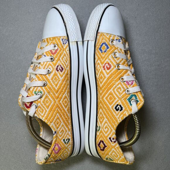 Eclectic Array Embroidered Sneakers Shoes Sz 9 Yellow Aztec Artisan Handmade - Picture 5 of 10